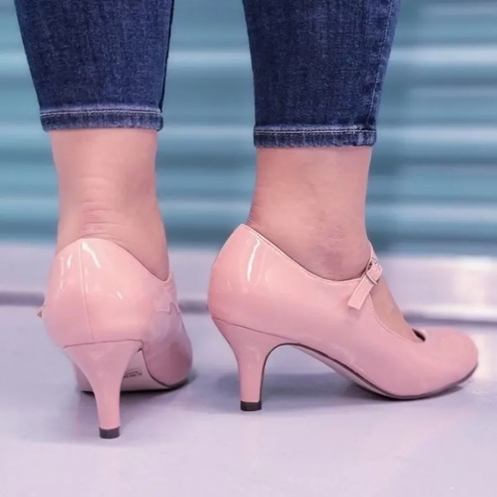 Women's Low Heel Mary Jane Pumps Mauve Color - Picture 3 of 4